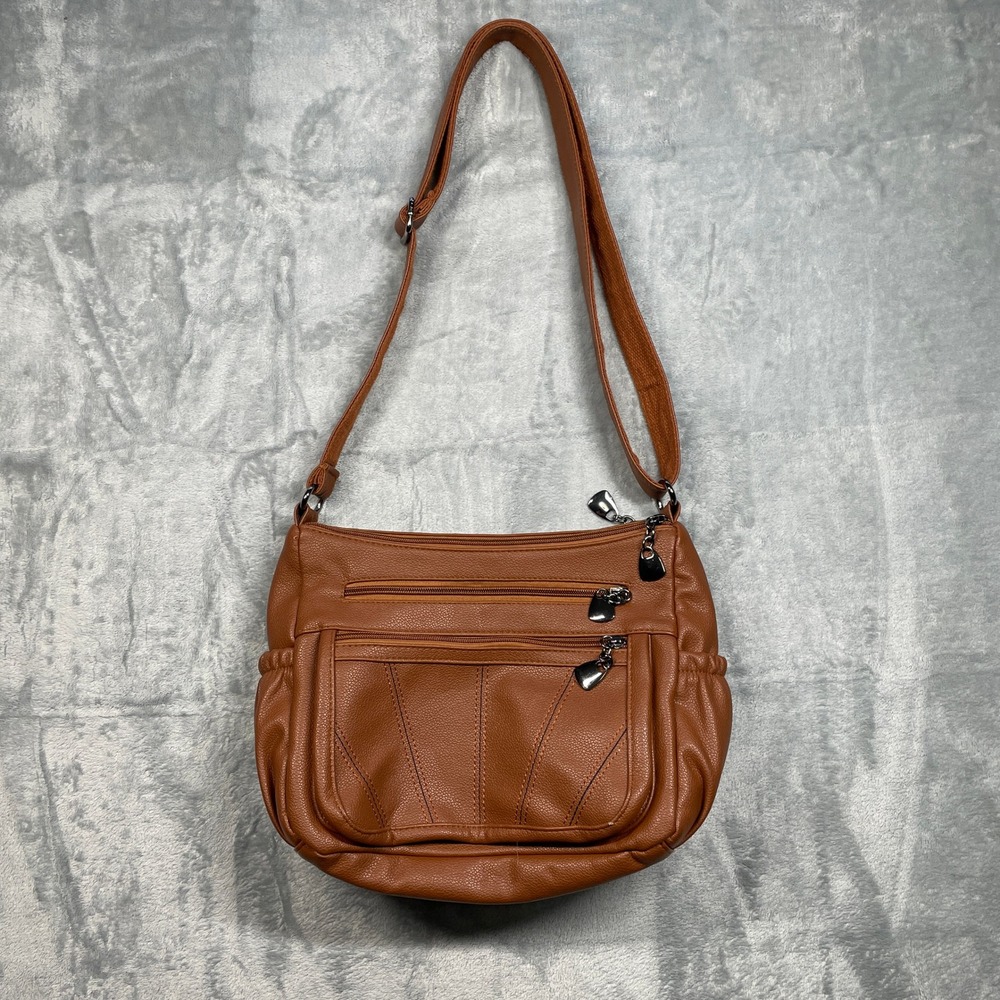 Volganik Rock Brown Faux‎ Leather Crossbody Bag Zipper Pockets Shoulder Bag